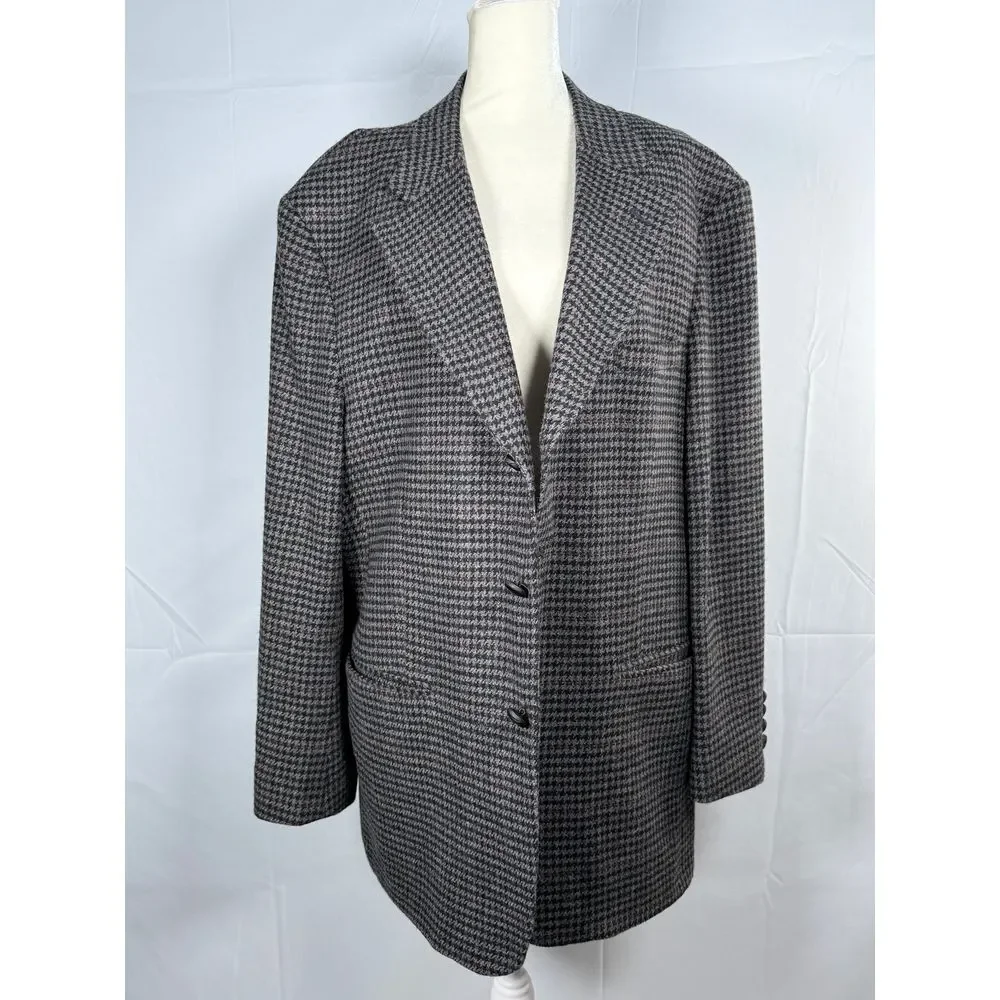 Vtg Houndstooth Blazer‎ Jacket Mens 44R Gray Lambswool Blend Eclectic Grandpa - Picture 2 of 14